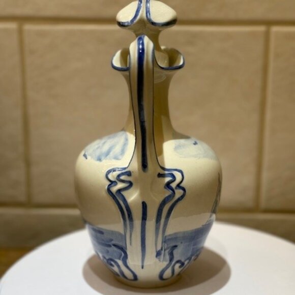 Hand Painted Cruet Wine Pitcher with stopper sailboats Blue/White Made in France - Picture 4 of 8